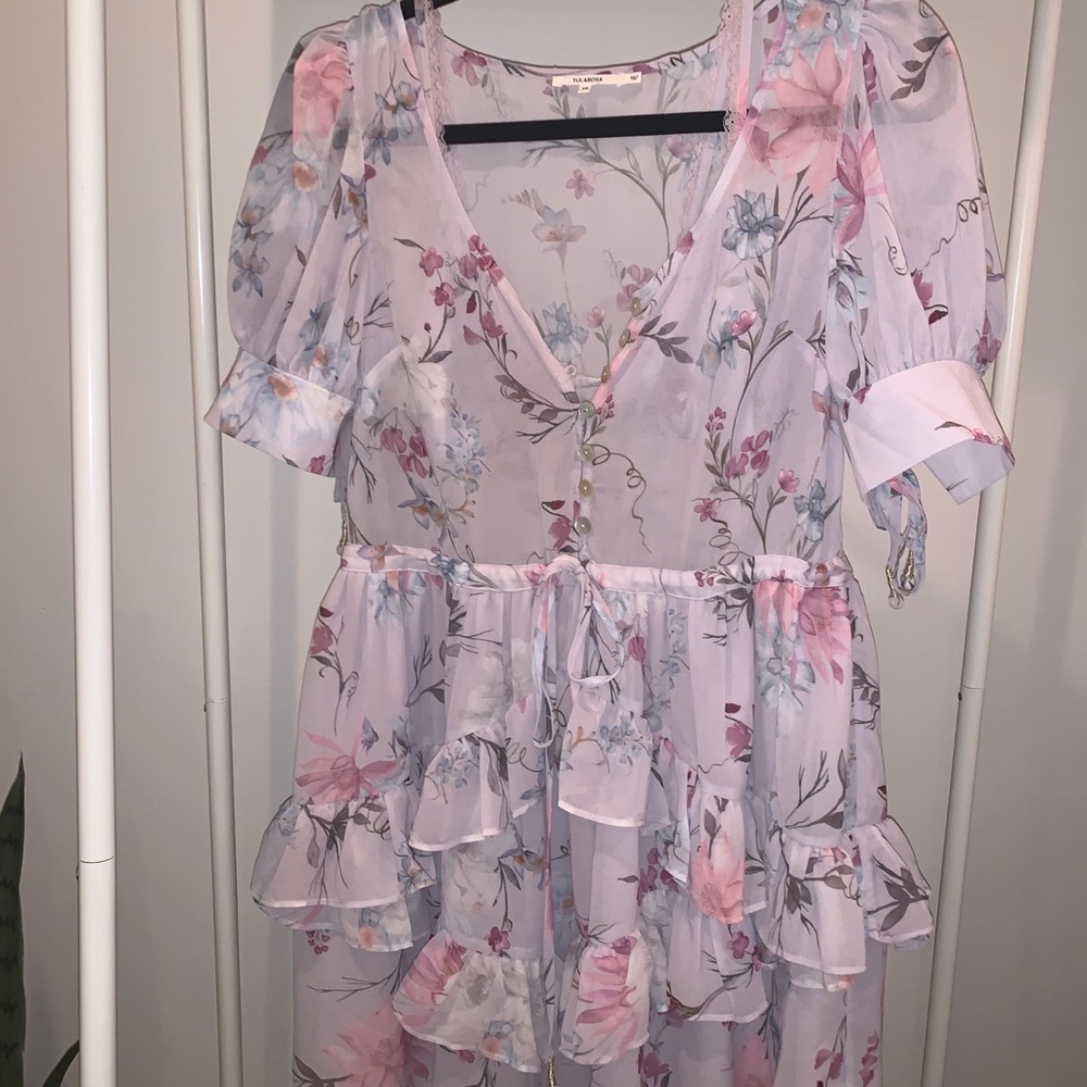 Pink floral ruffle dress